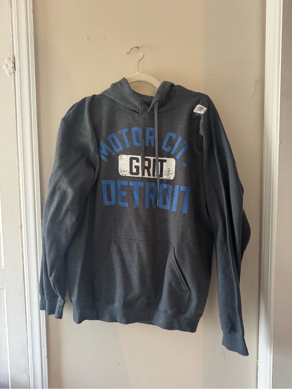 Gildan Charcoal and Blue 'Motor City Detroit Grit' Crewneck Hoodie